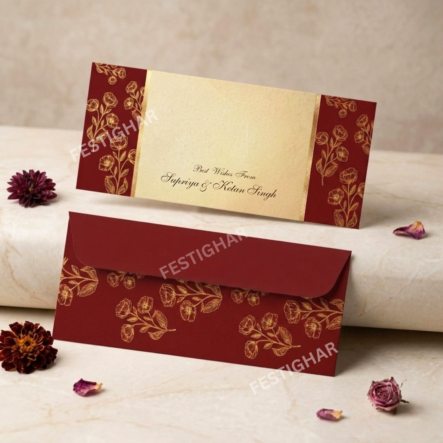 Personalised Money Envelopes - Maroon floral theme