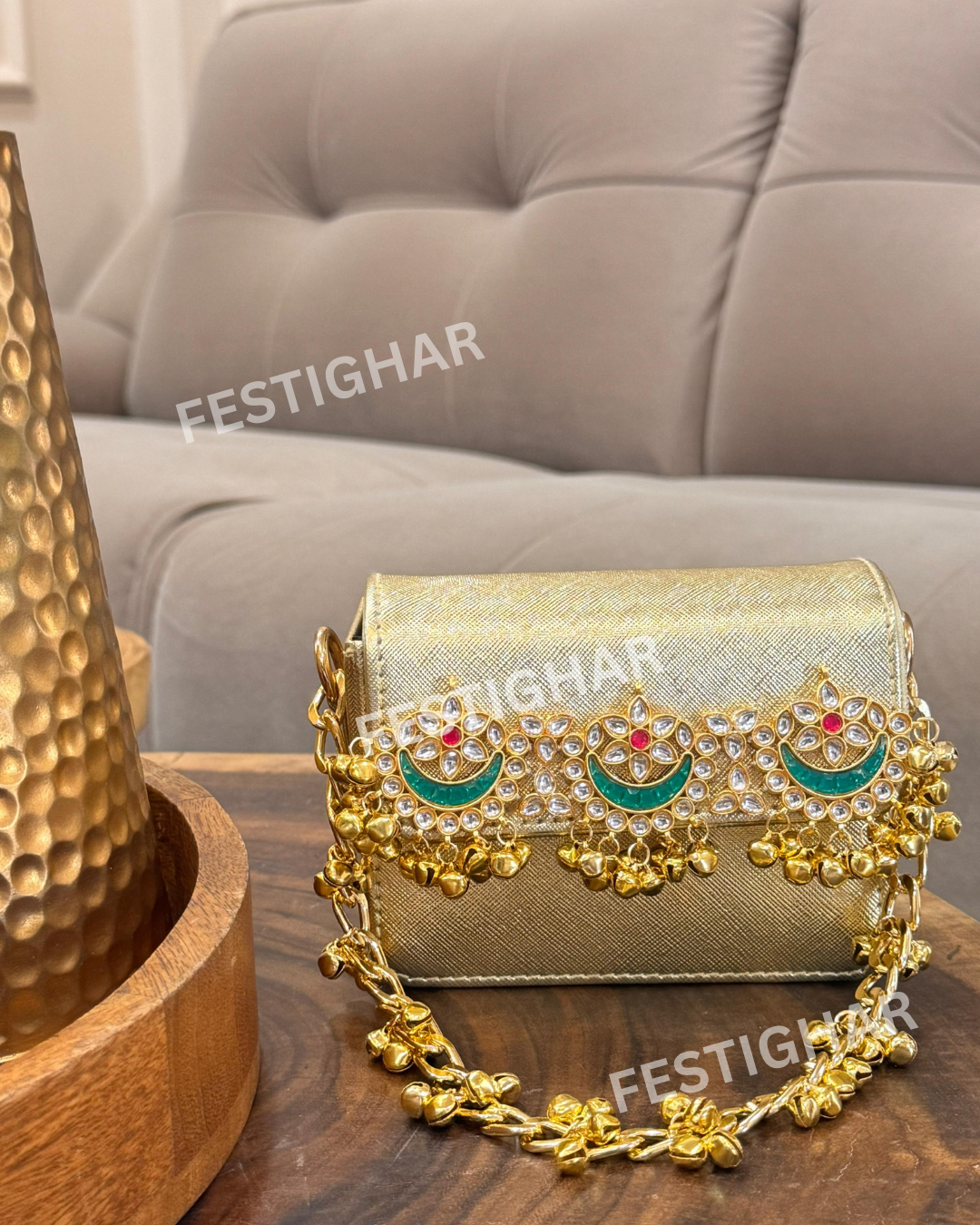 Golden metallic bags mini with Moon