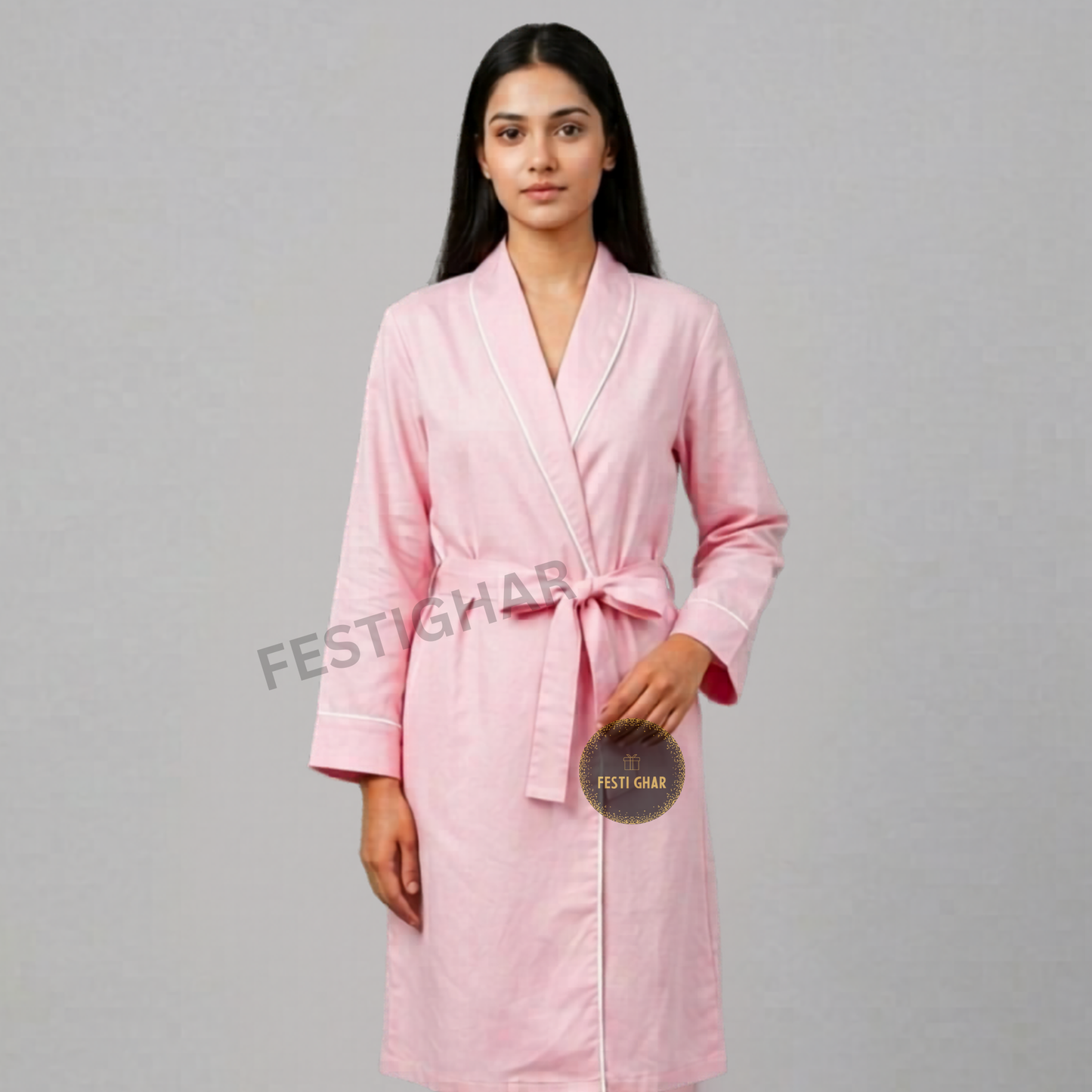 Cotton Robes with Piping - Floral Bride Design