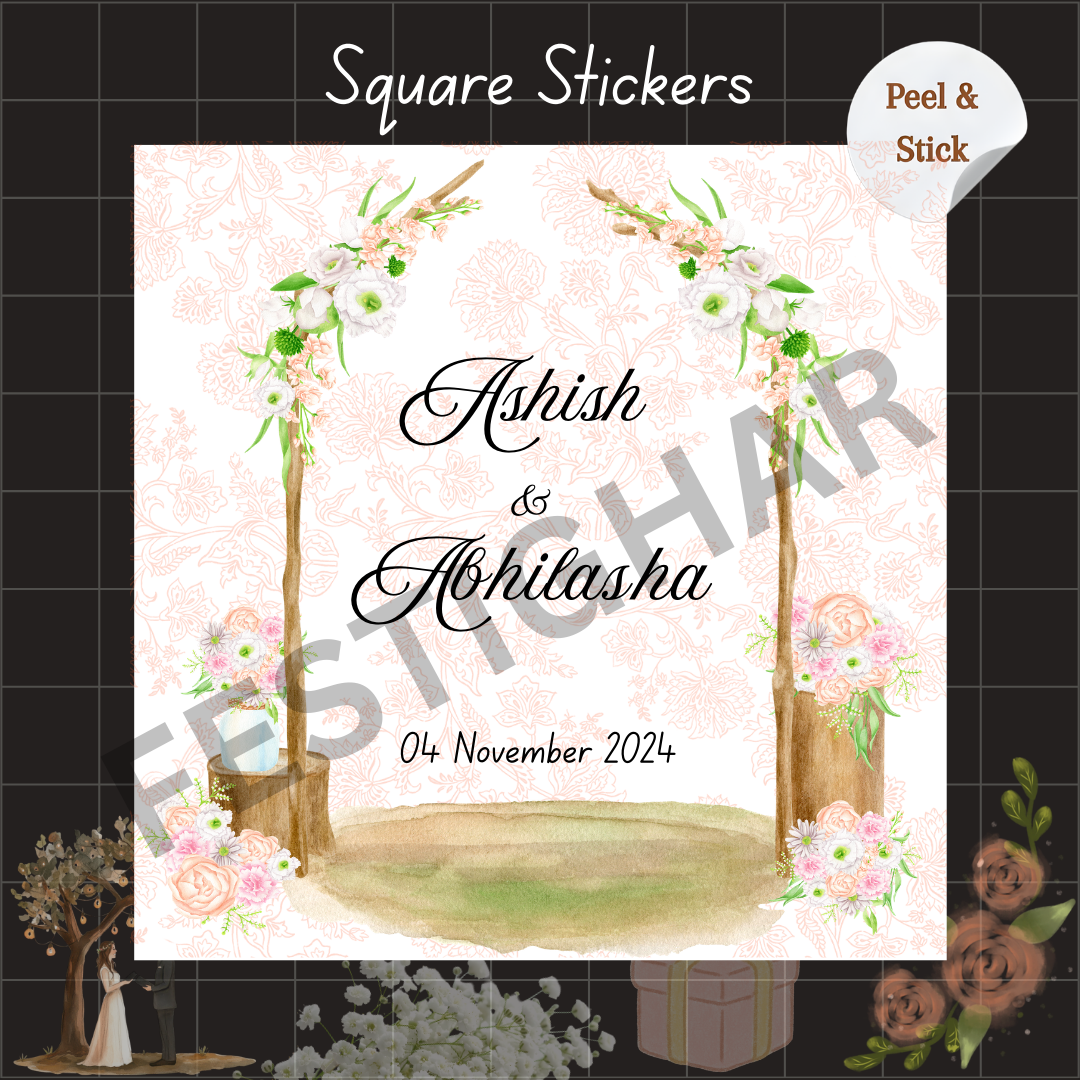 Pretty Gift sticker for wedding in square shape