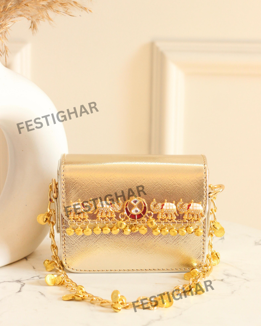 Golden metallic bags mini with Elephants