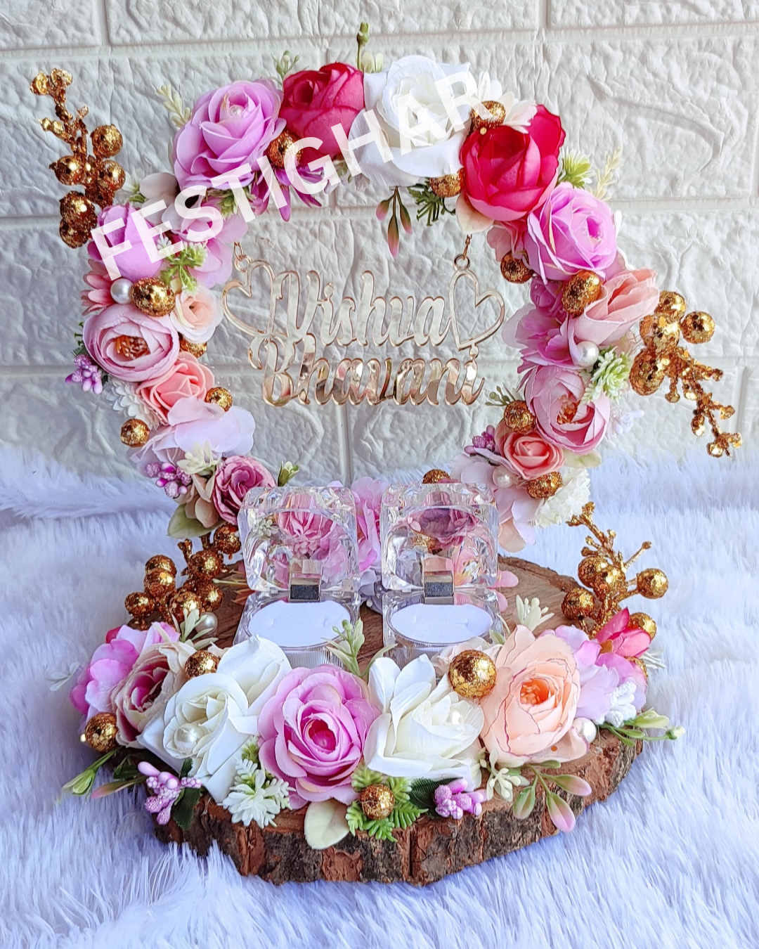 Prettiest Engagement Platter in wooden base