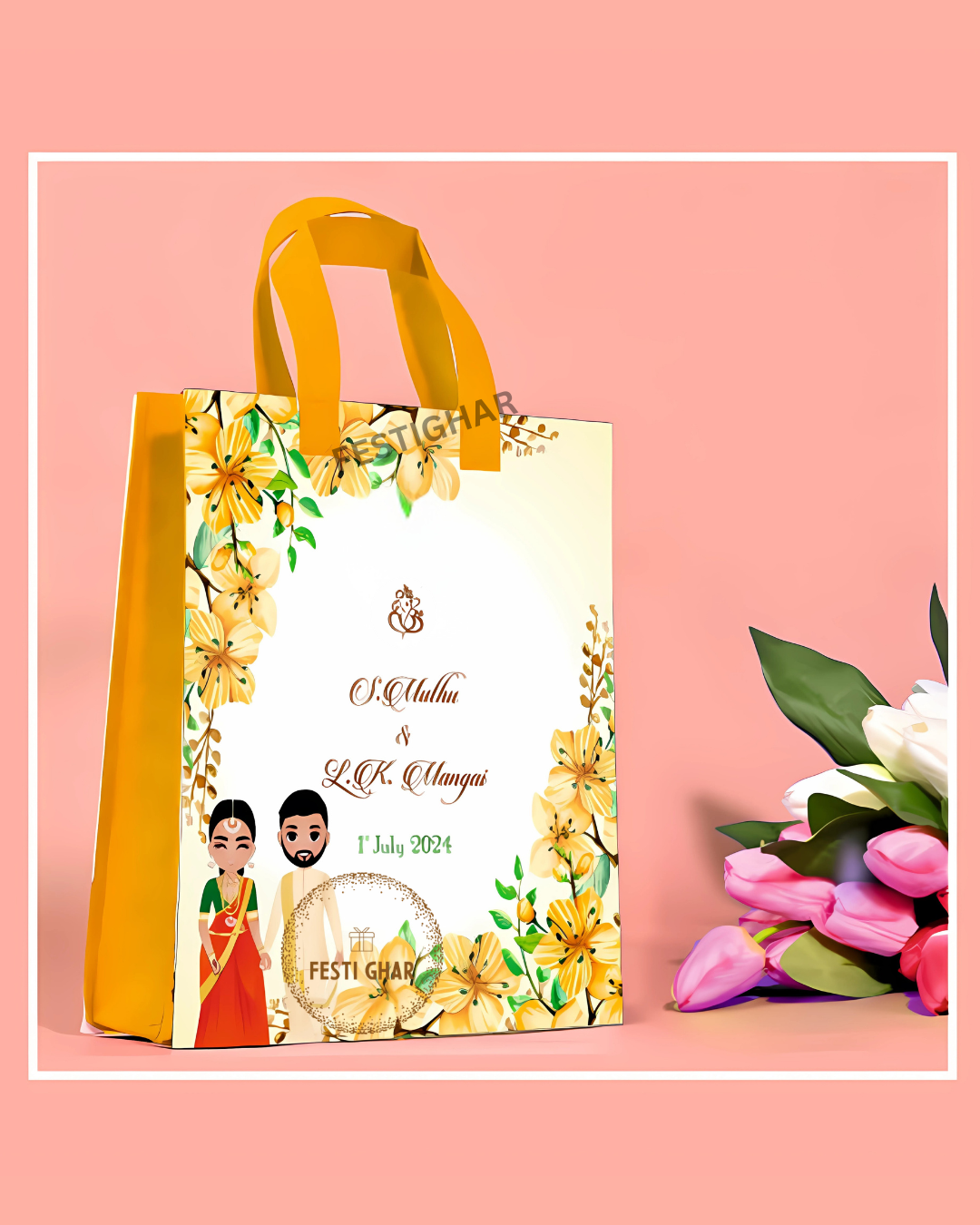 Wedding Fabric Bags in Floral Yellow
