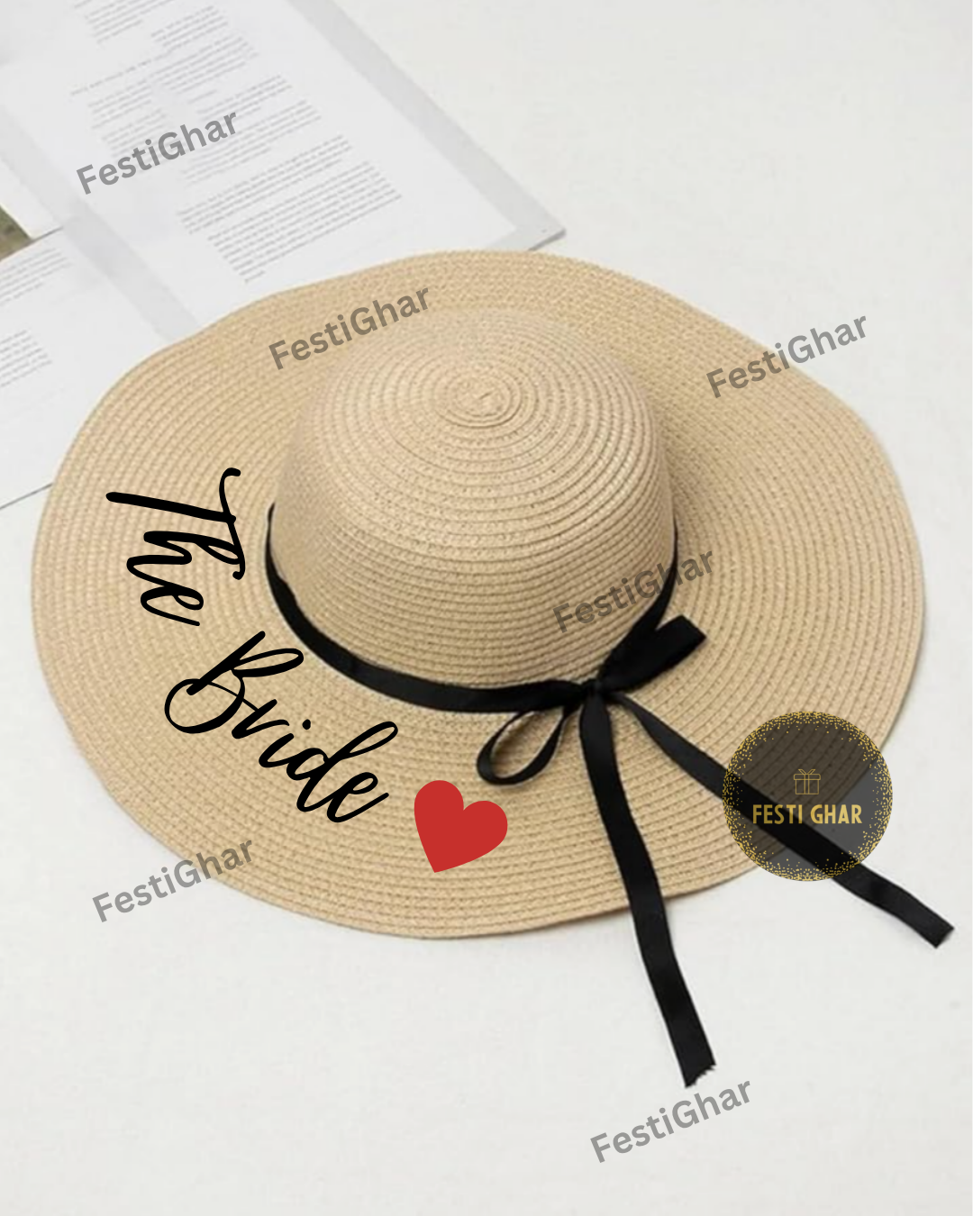 The Bride Beach Hat with a heart
