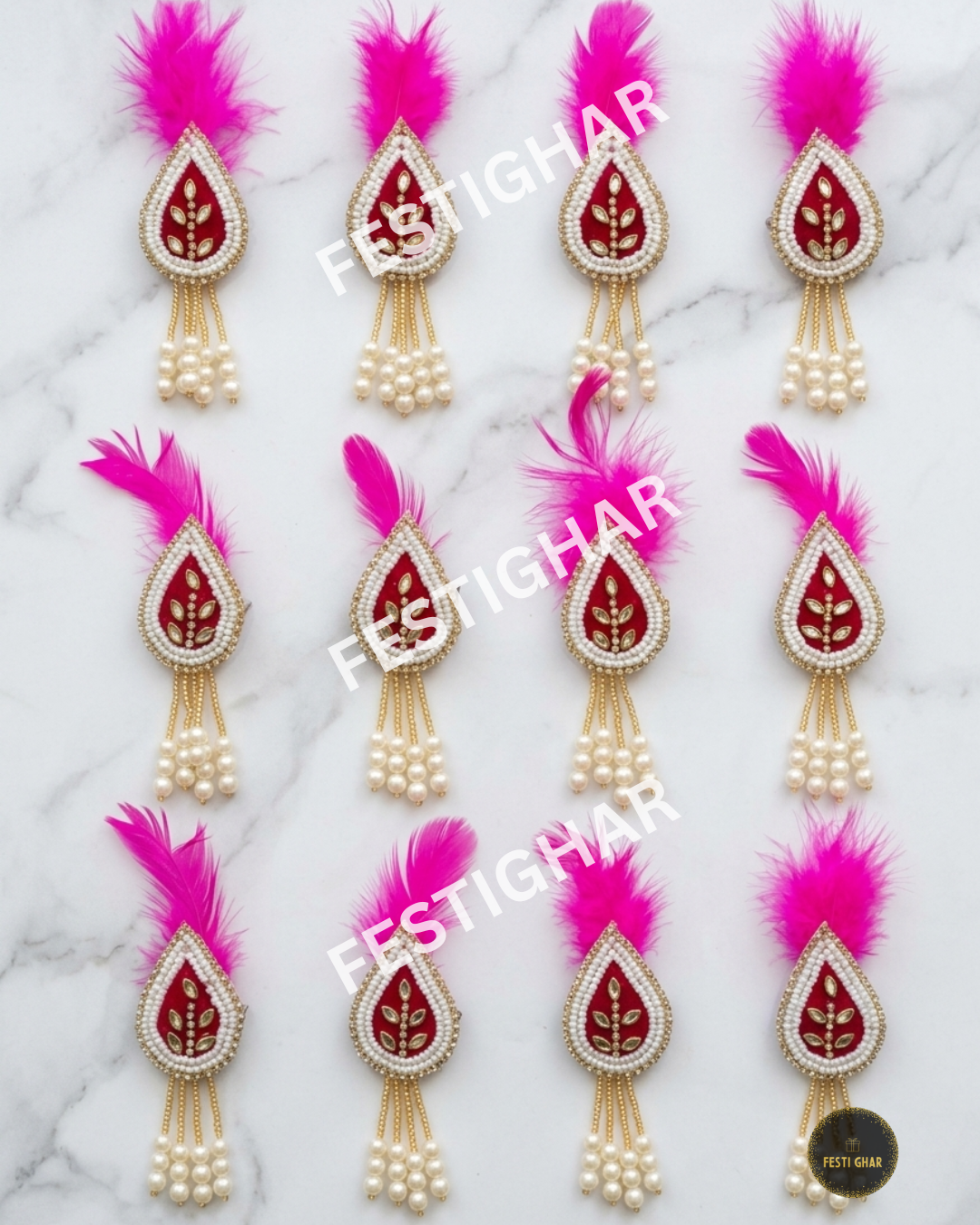 Baraat welcome brooches in pink