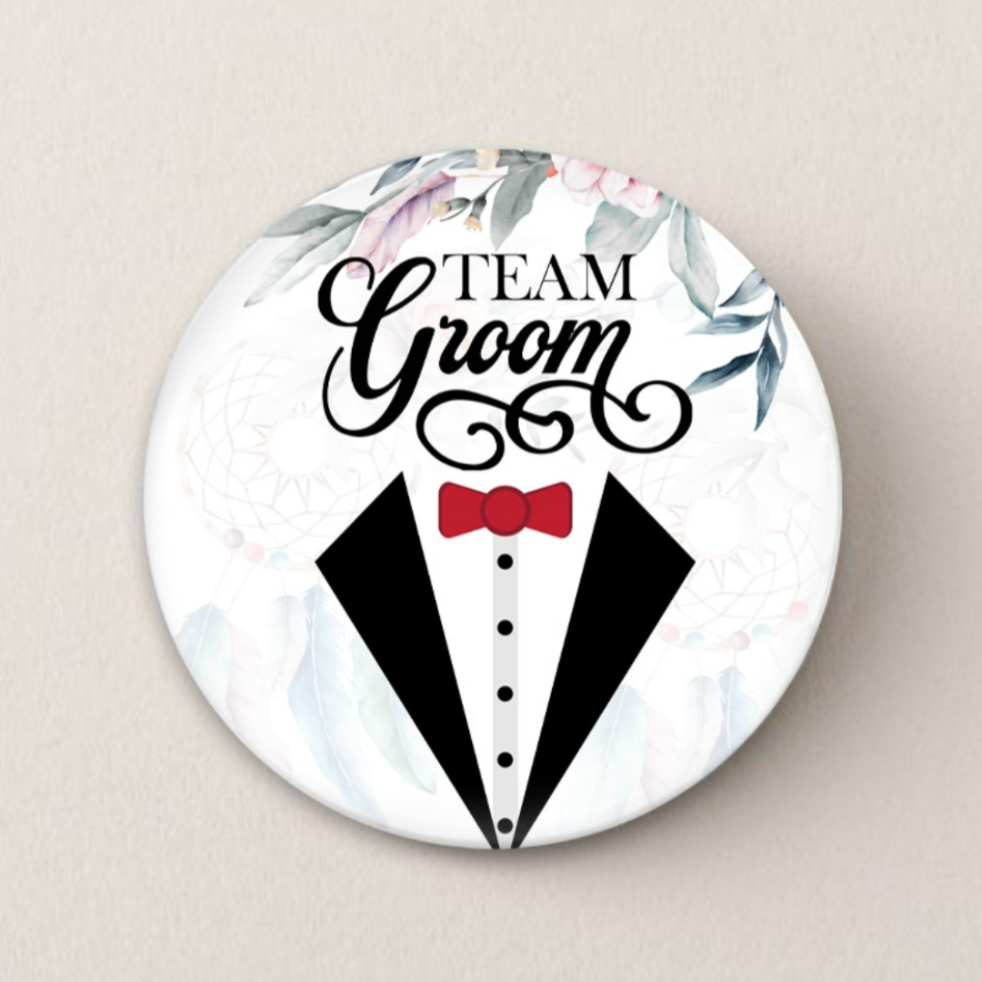 Team Groom Badges in suit