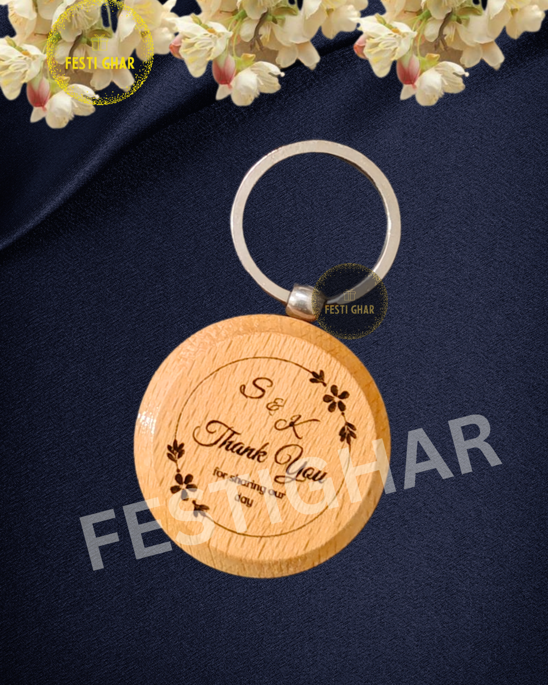 Wooden Engraved Keychain for Wedding