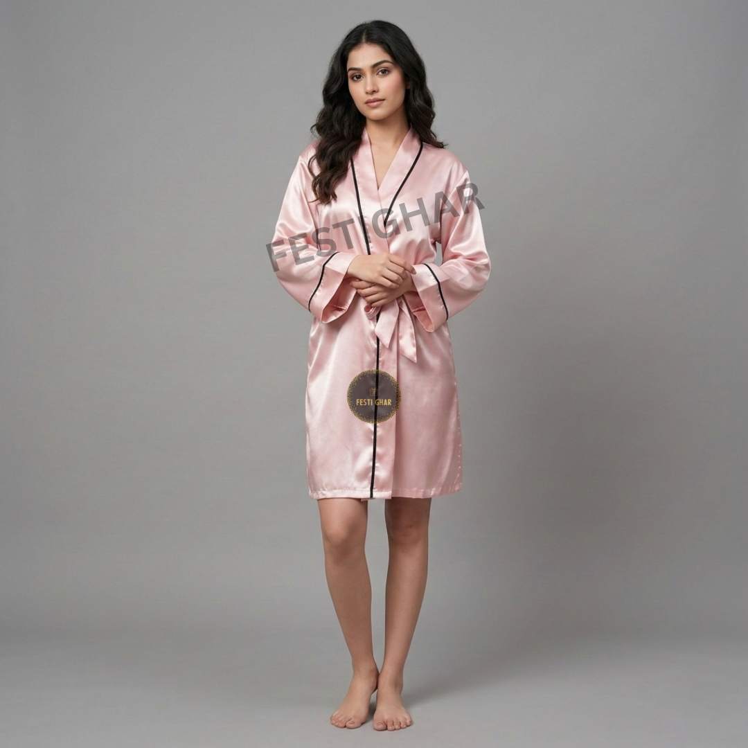 Premium Satin Robe with piping - Maid of Honor
