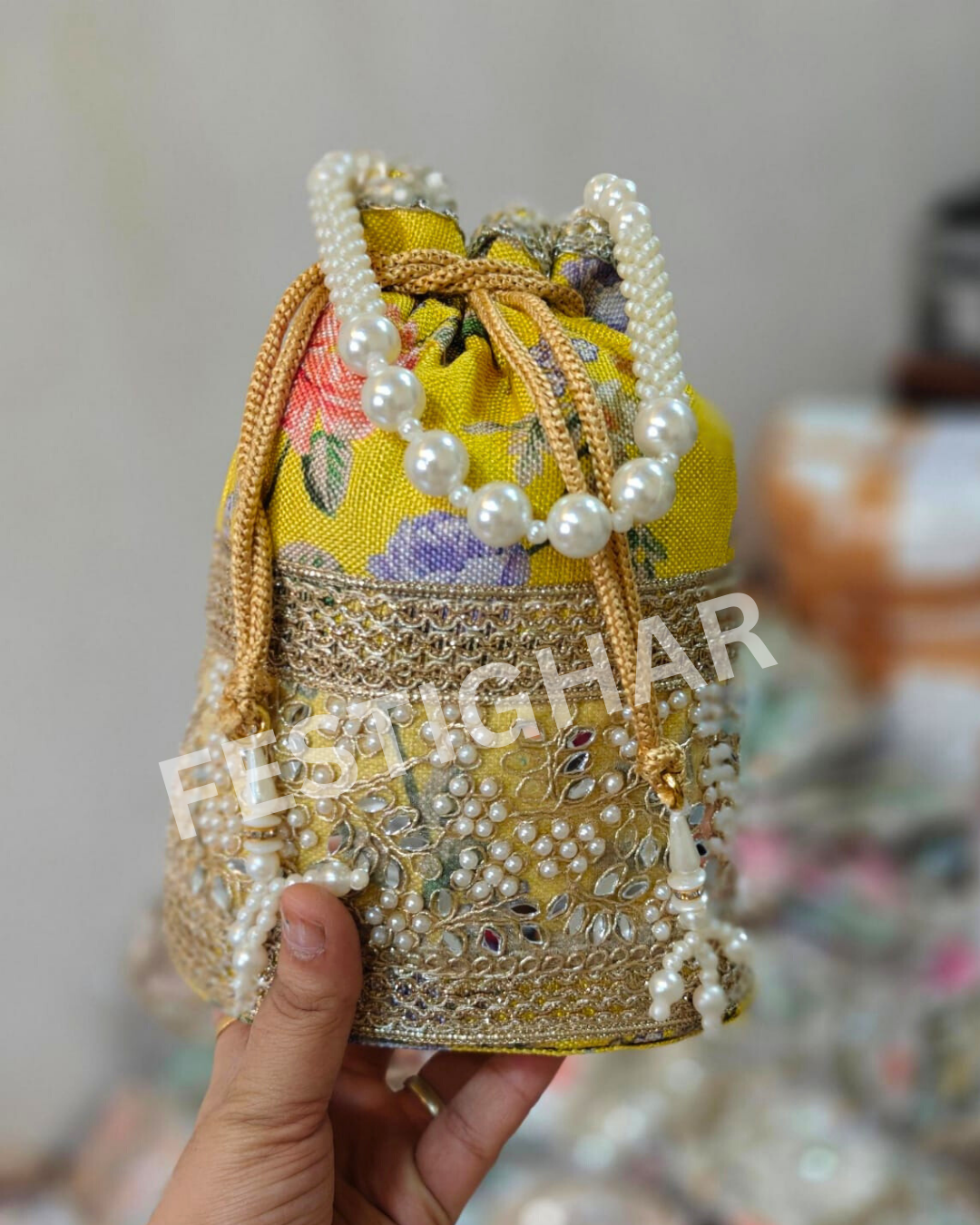 Designer Potli with Moti (mixed colours)