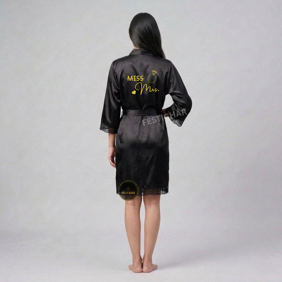 Premium Satin Robe with Lace - Miss to Mrs