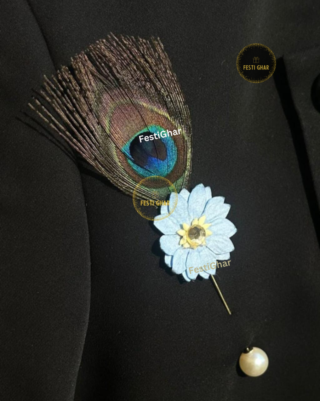 Brooch with blue flower and pin