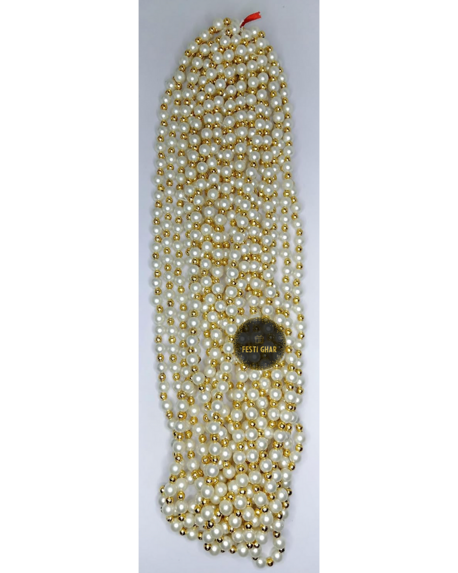 White and Gold Pearl Mala for Baraat Welcome