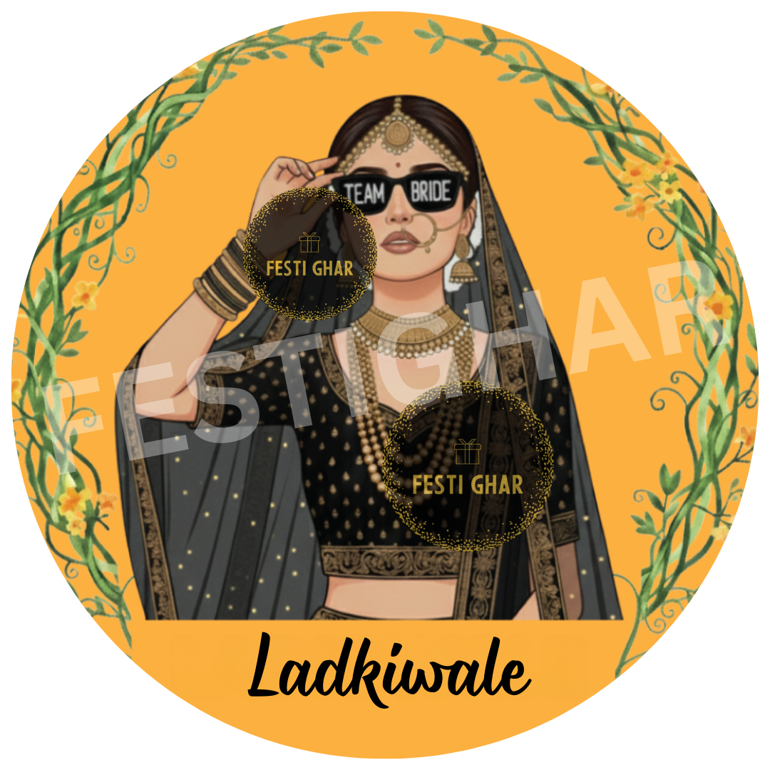 New Ladki Wale in yellow wedding badges