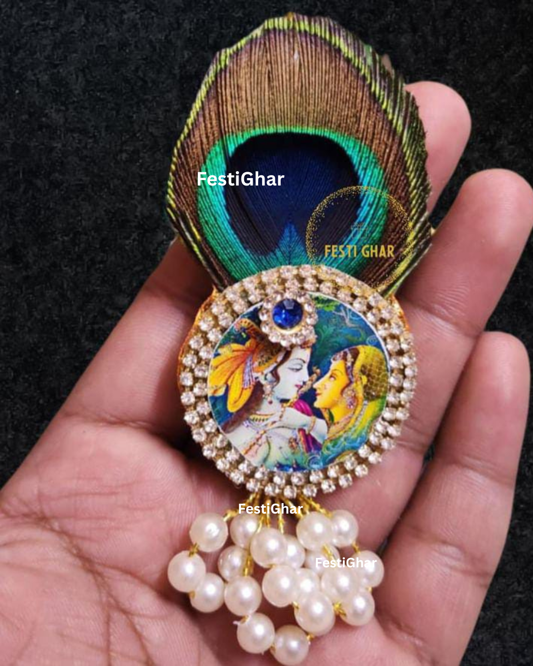 Radha Krishna wedding Brooch with Morpankh