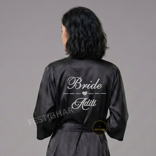 SPARKLE Premium Satin Robe - Customized line and heart design