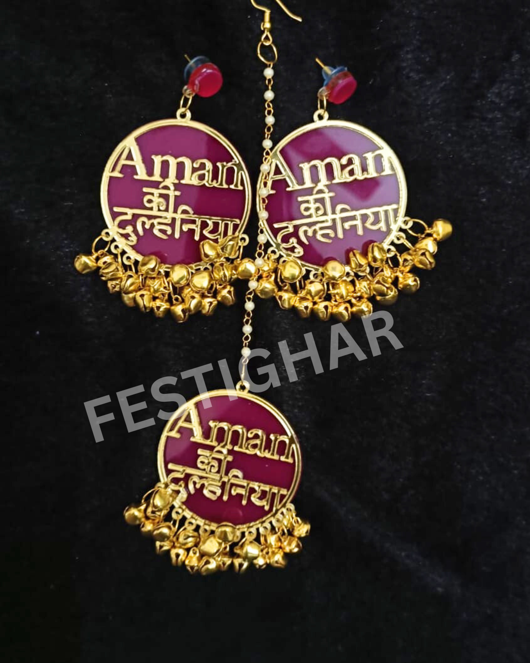 Customized Ghungroo Earrings and Maang Tikka set
