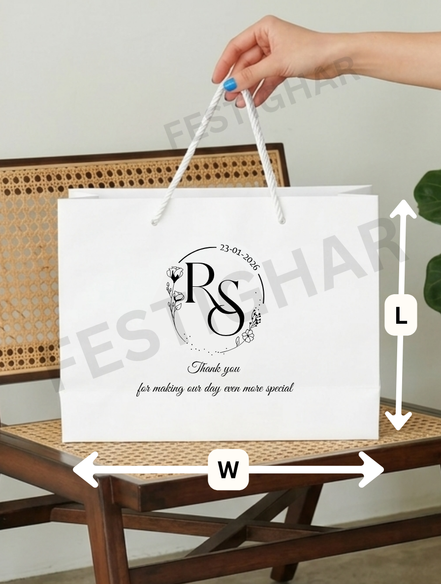 Customized Paper Bags for Wedding with date, initials and message