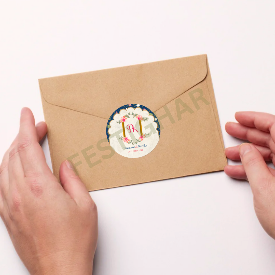 Gift sticker for wedding blue floral theme