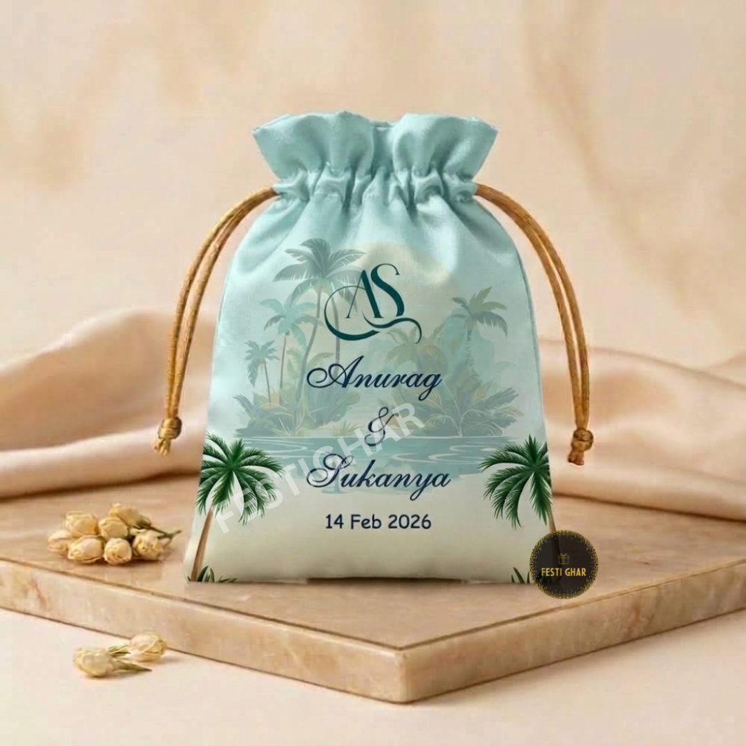 Customized satin potlis in beach theme