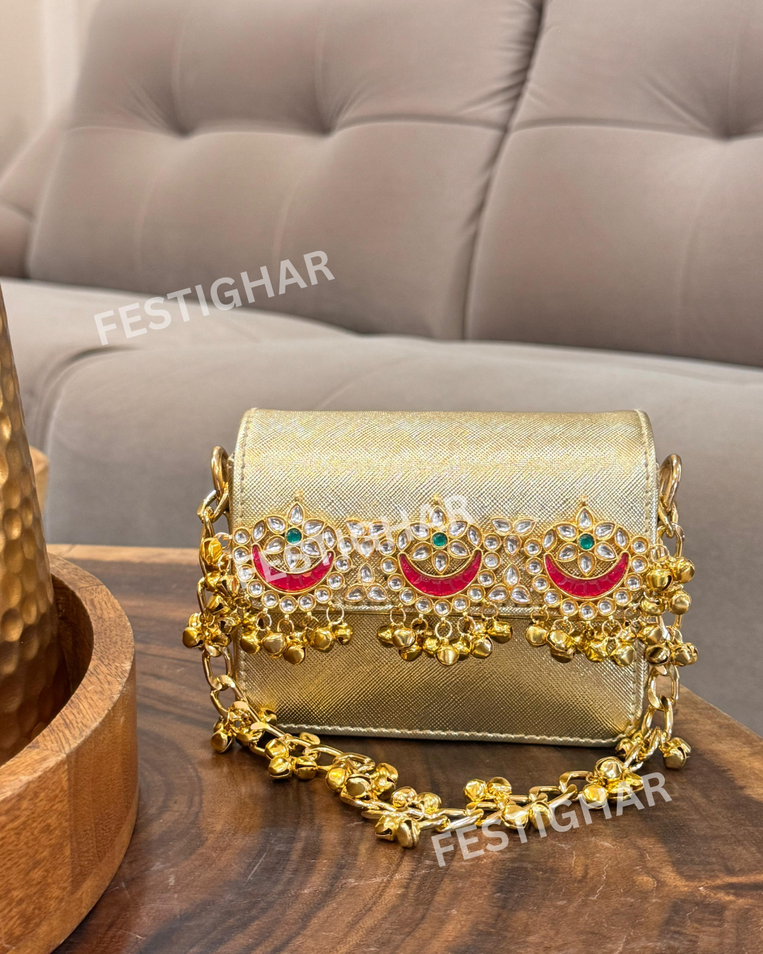 Golden metallic bags mini with Moon