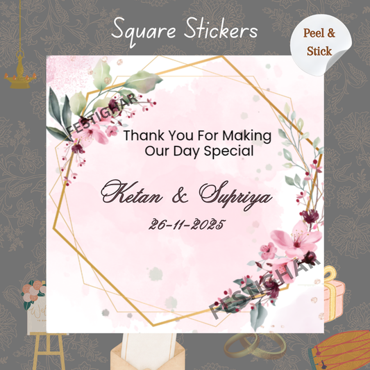 Square Gift sticker for wedding in shade of pink
