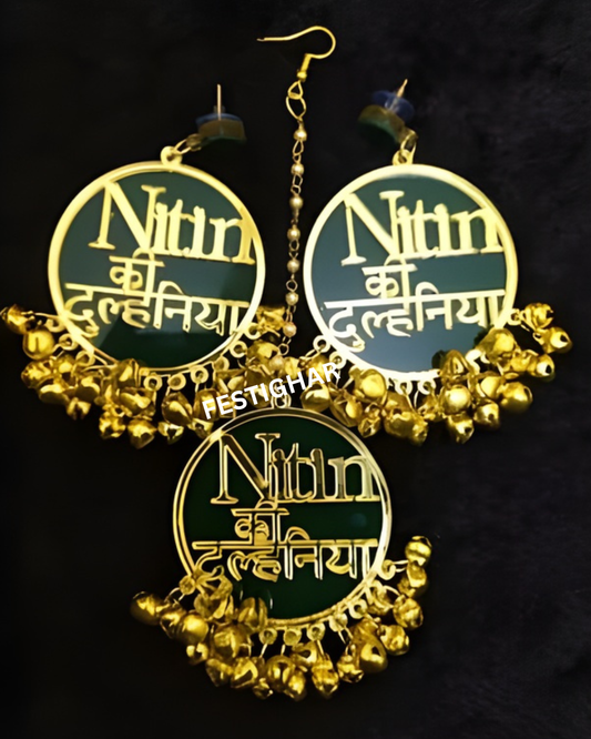 Customized Ghungroo Earrings and Maang Tikka set