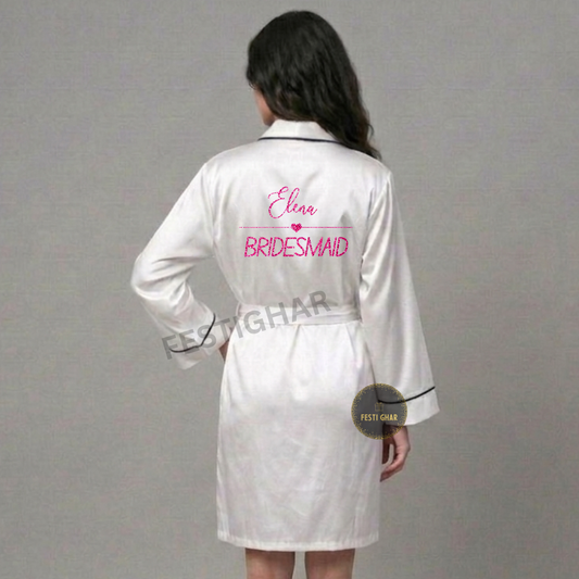 SPARKLE Premium Satin Robe with Piping - Customized heart and line Design