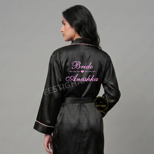 SPARKLE Premium Satin Robe with Piping - Customized Line and Heart Design