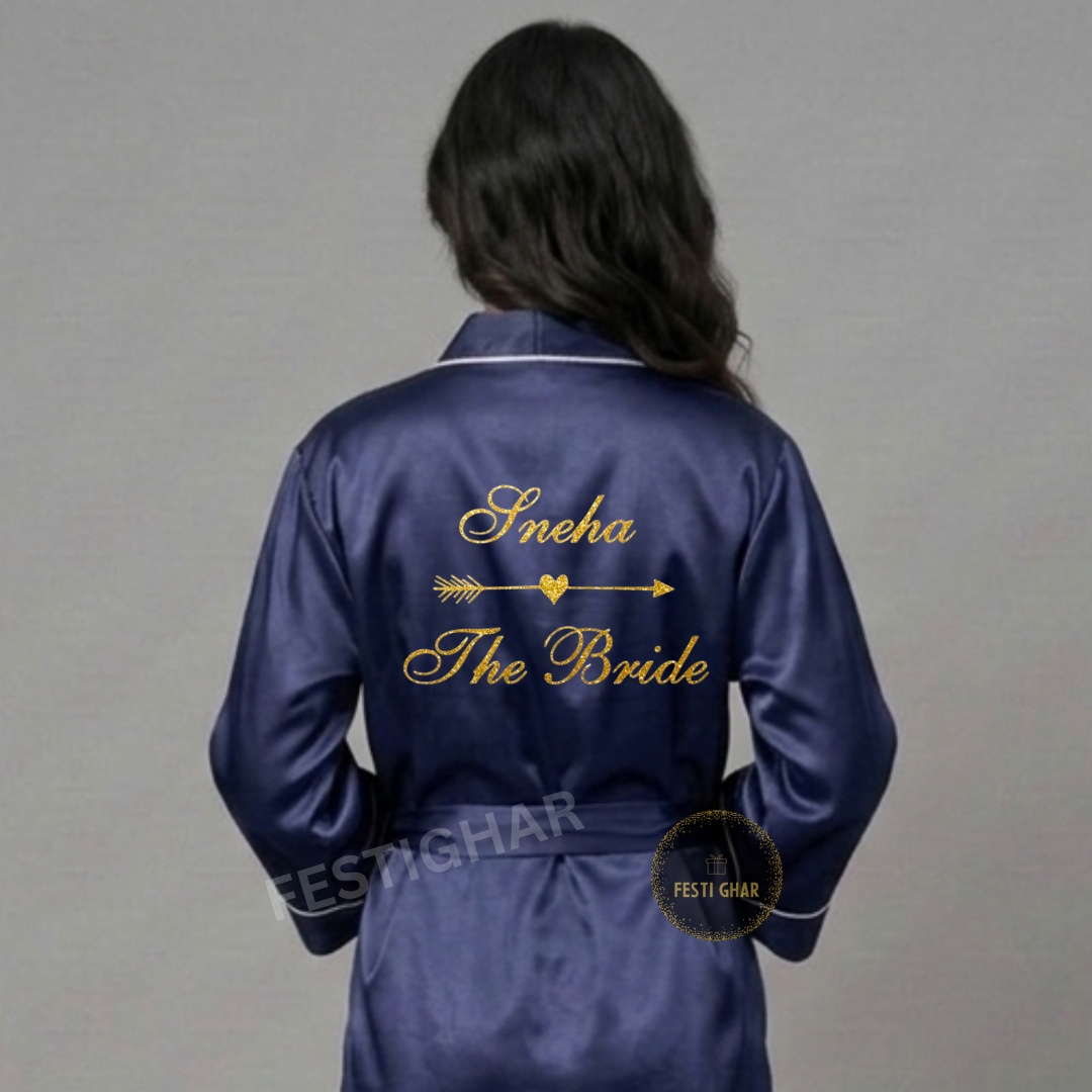 SPARKLE Premium Satin Robe with Piping - Customized arrow heart design
