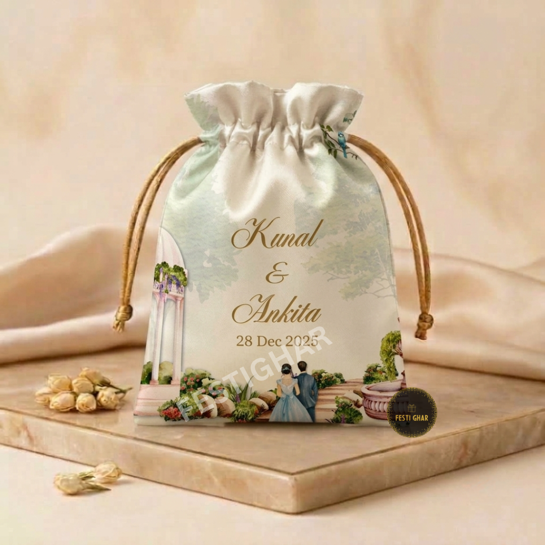 Customized satin potlis in royal theme