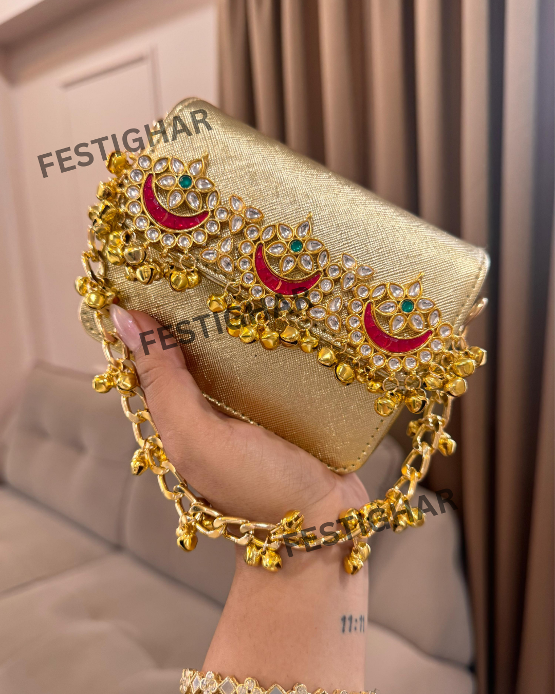 Golden metallic bags mini with Moon