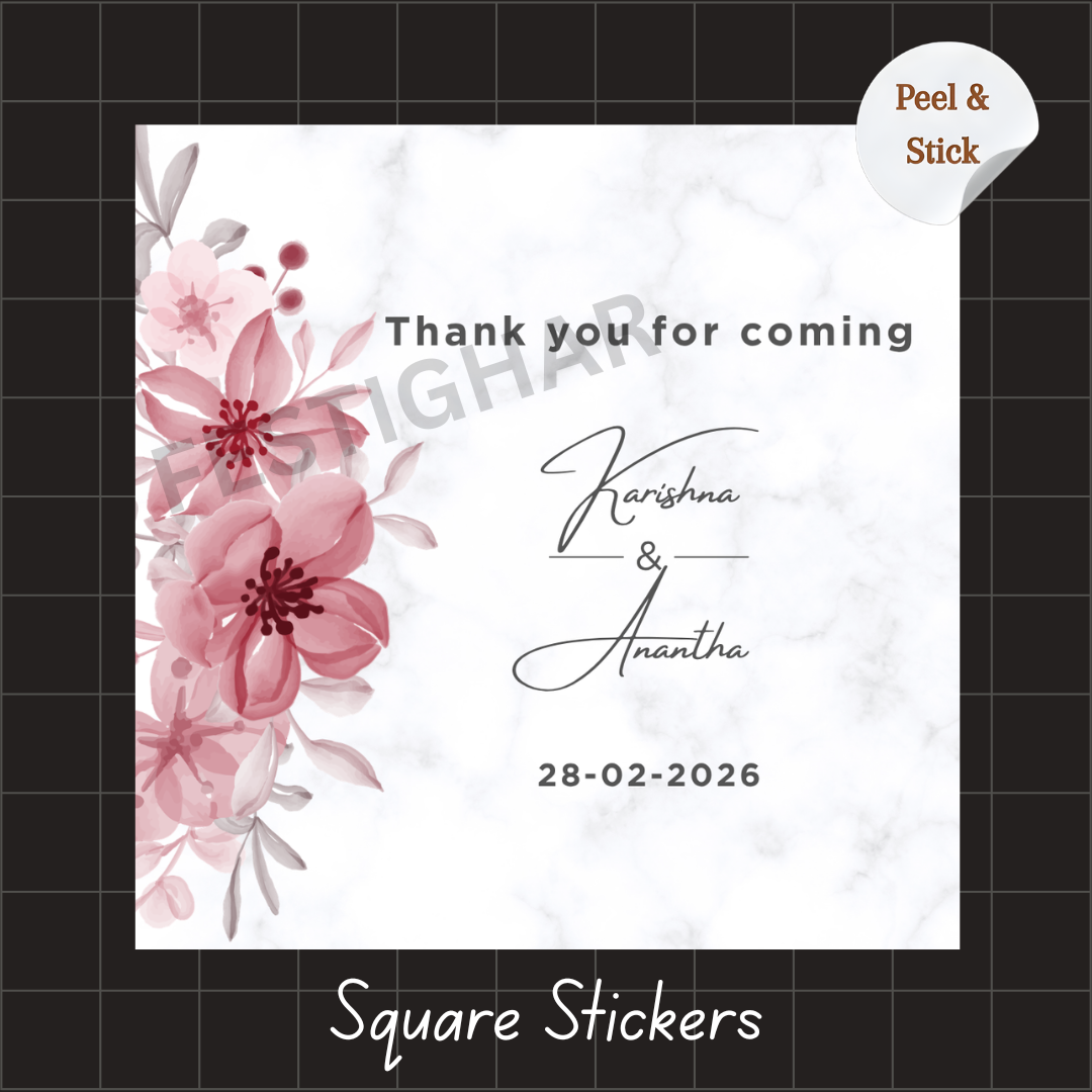 Gift sticker for wedding in red flowers