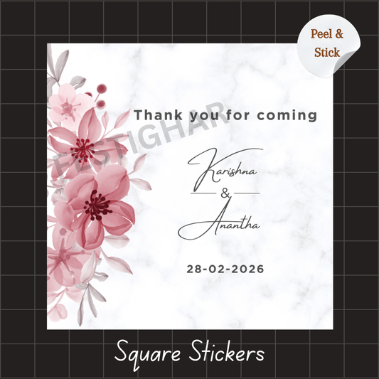 Gift sticker for wedding in red flowers