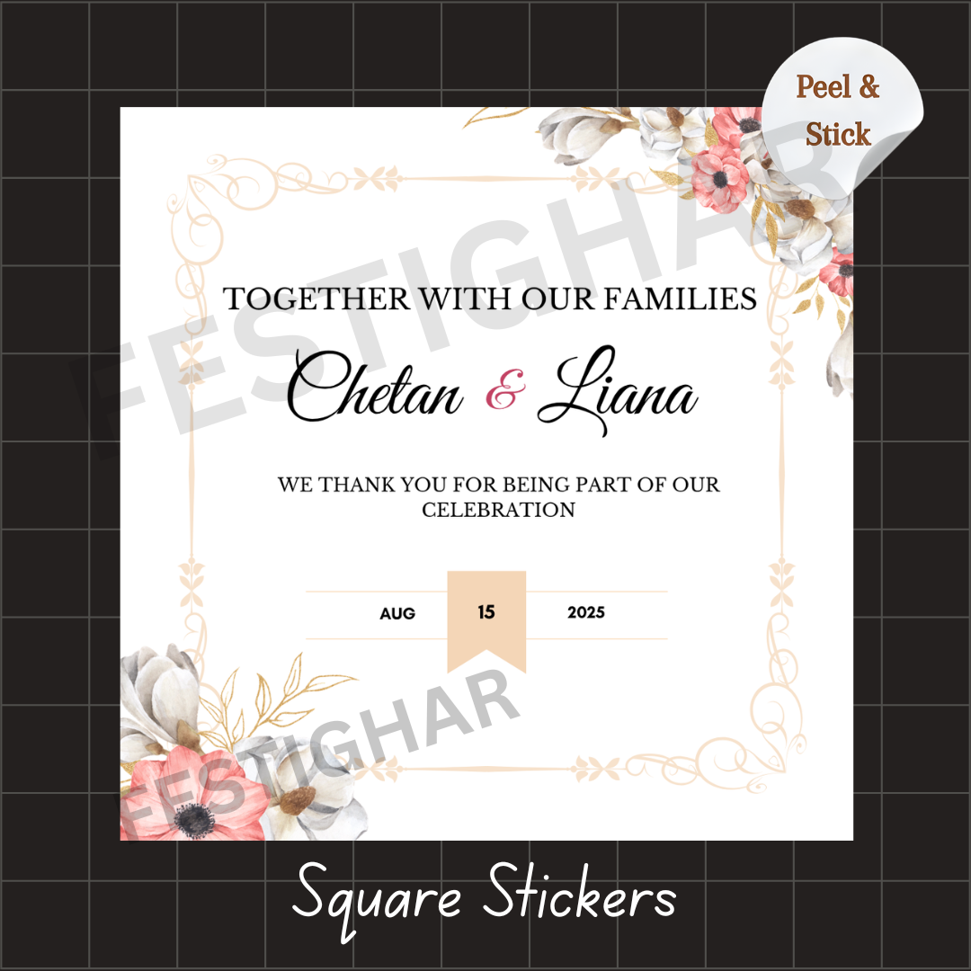 Gift sticker for wedding with flowers