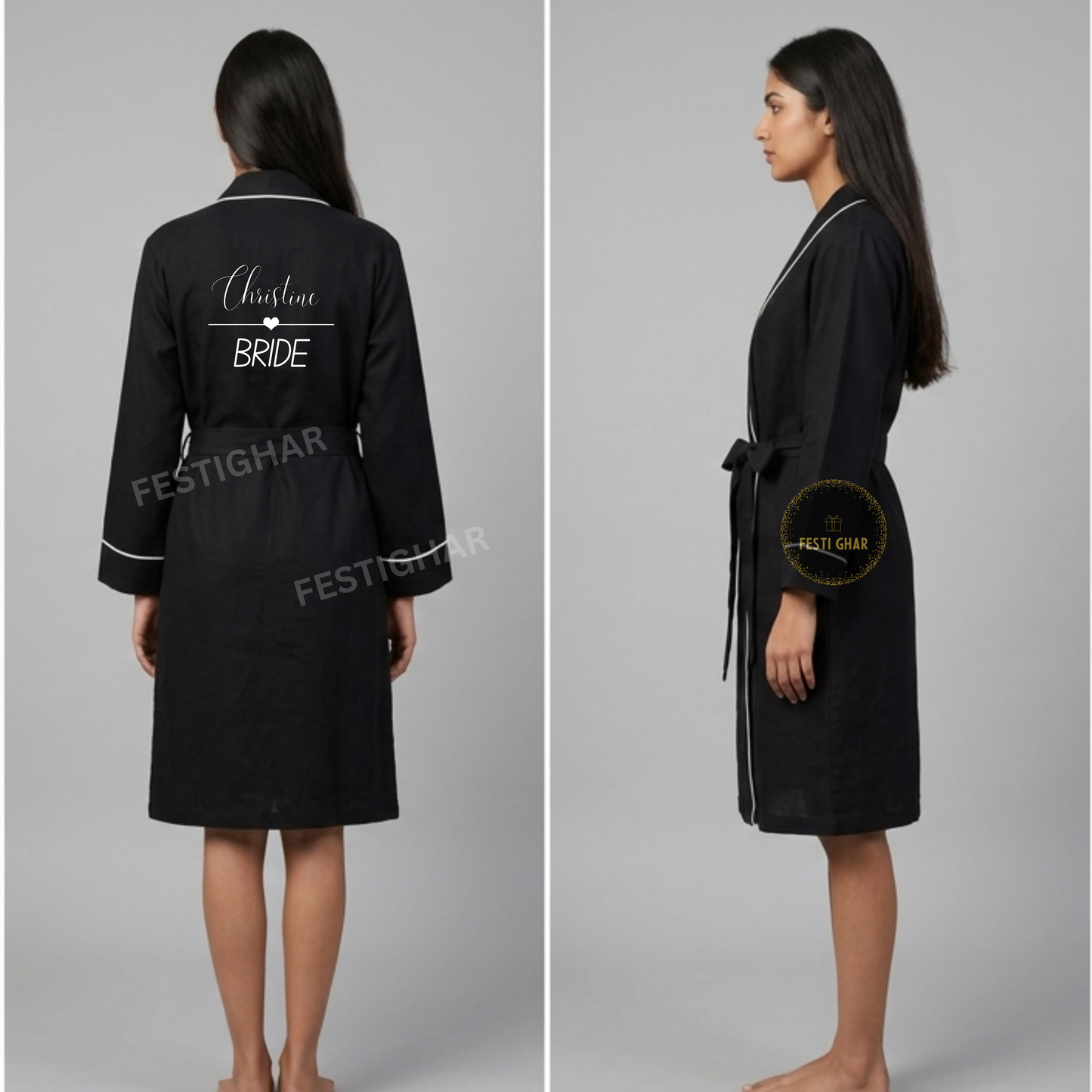 Cotton Robes with Piping - Personalized heart line design