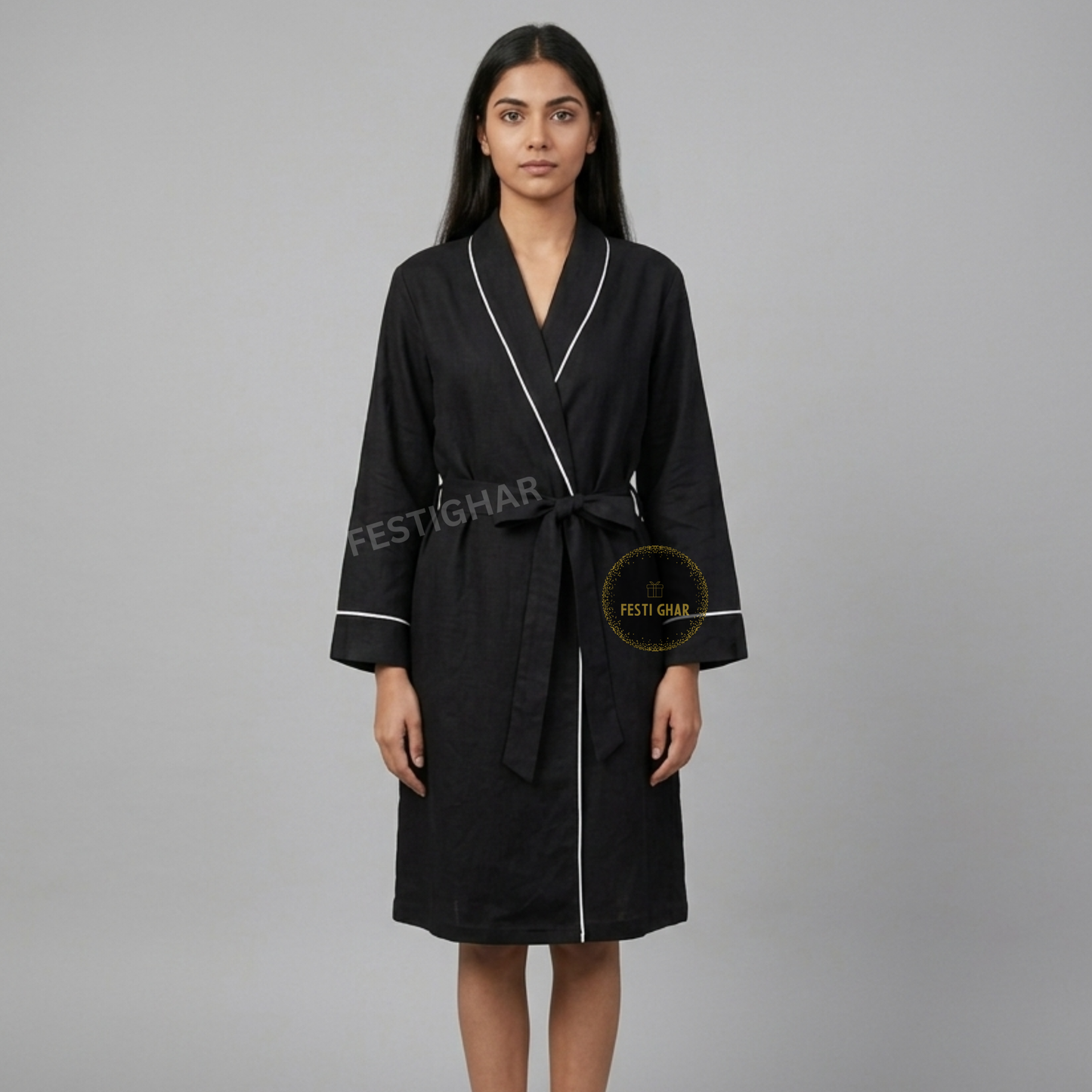 Cotton Robes with Piping - Personalized heart line design