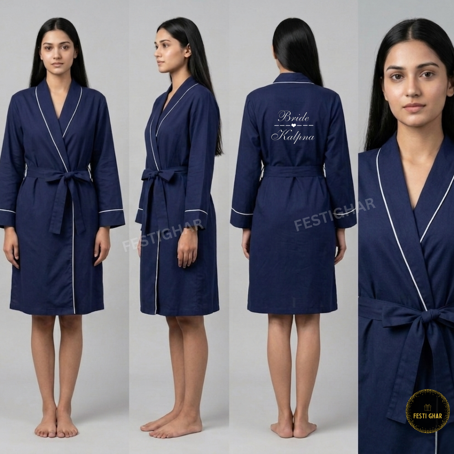 Cotton Robes with Piping - Personalized line heart design