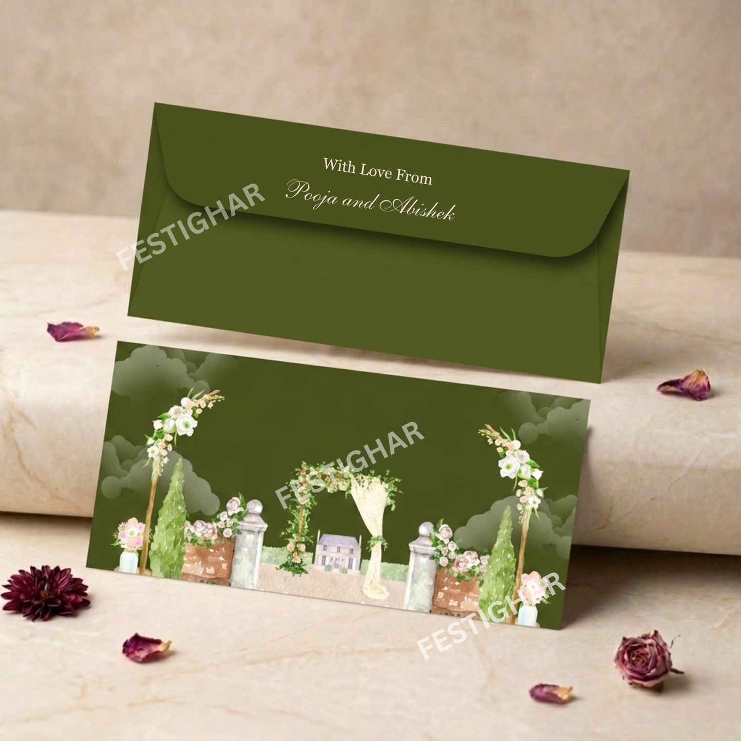 Personalised Money Envelopes - Green wedding theme