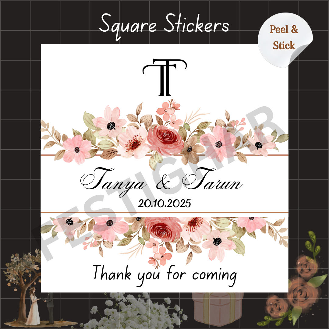 Square Gift sticker for wedding in floral