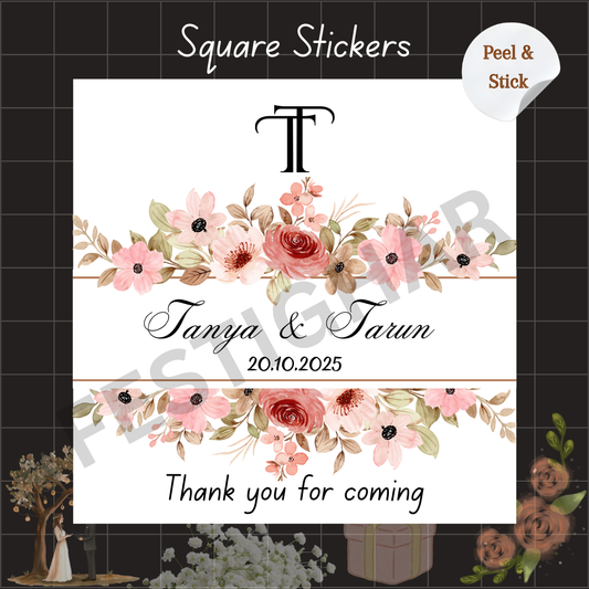 Square Gift sticker for wedding in floral
