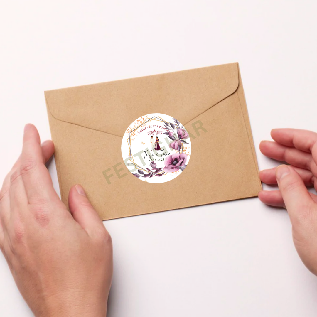 Gift sticker for wedding in purple