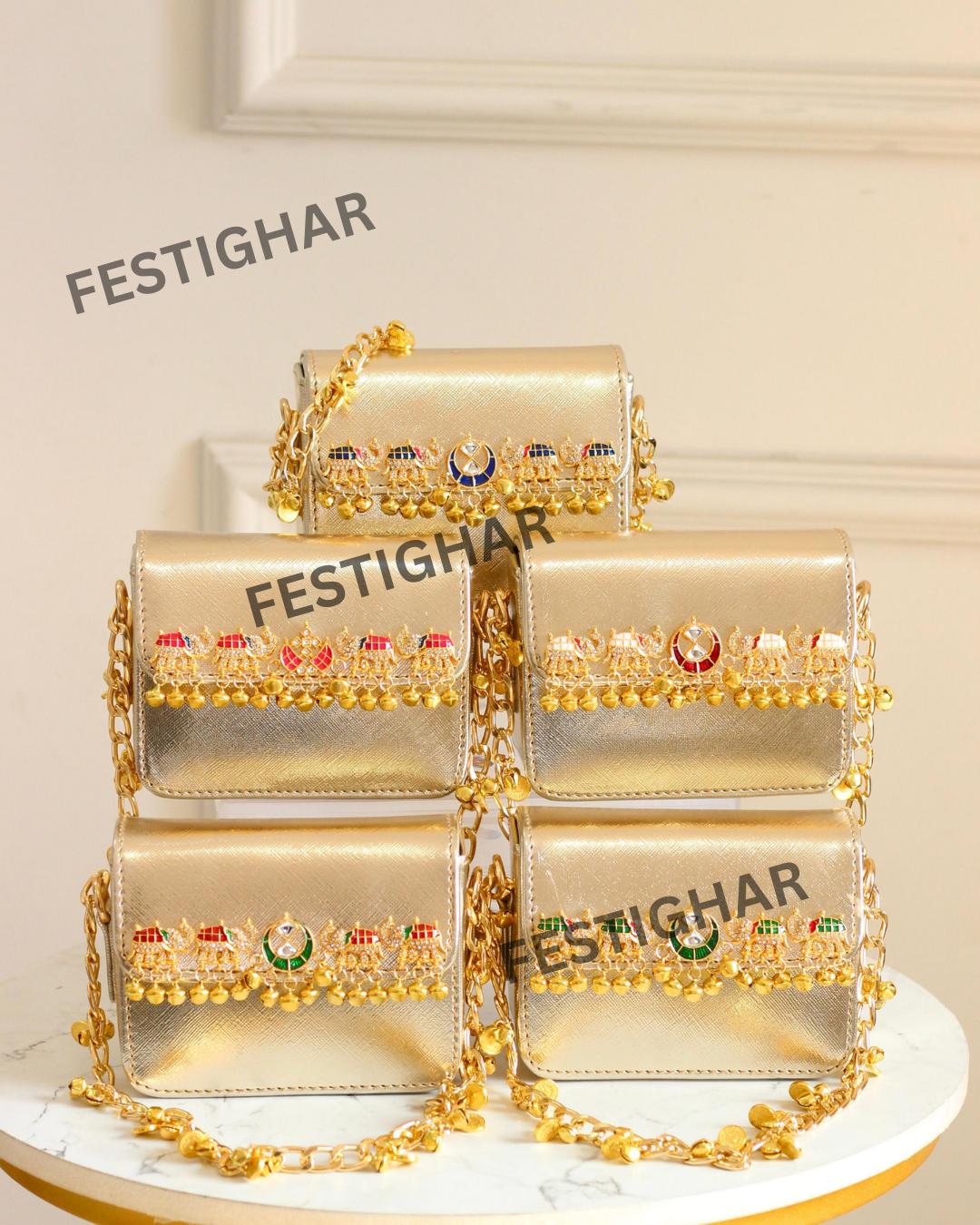 Golden metallic bags mini with Elephants