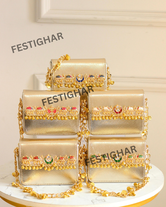 Golden metallic bags mini with Elephants