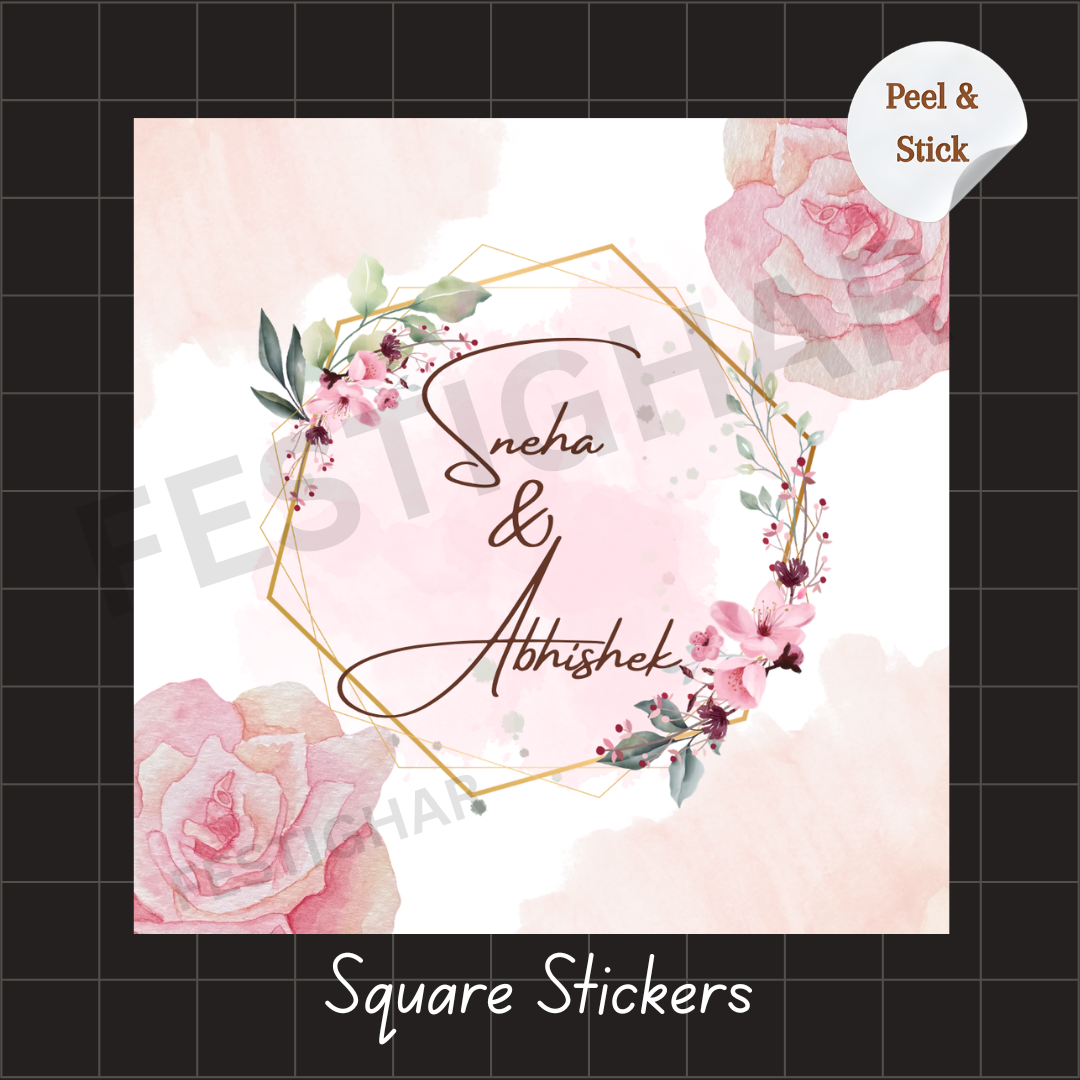 Gift sticker for wedding in pink shade