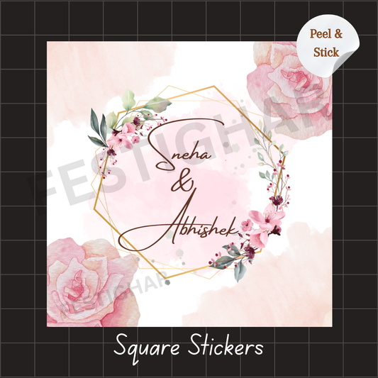 Gift sticker for wedding in pink shade