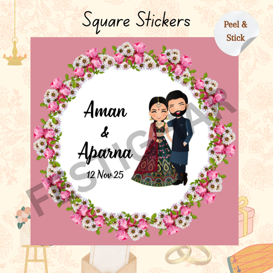 Gift sticker for wedding in square shape