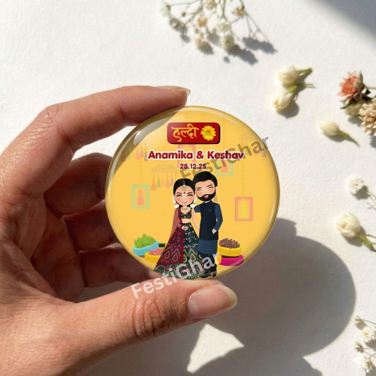 Customized couple Haldi Badges