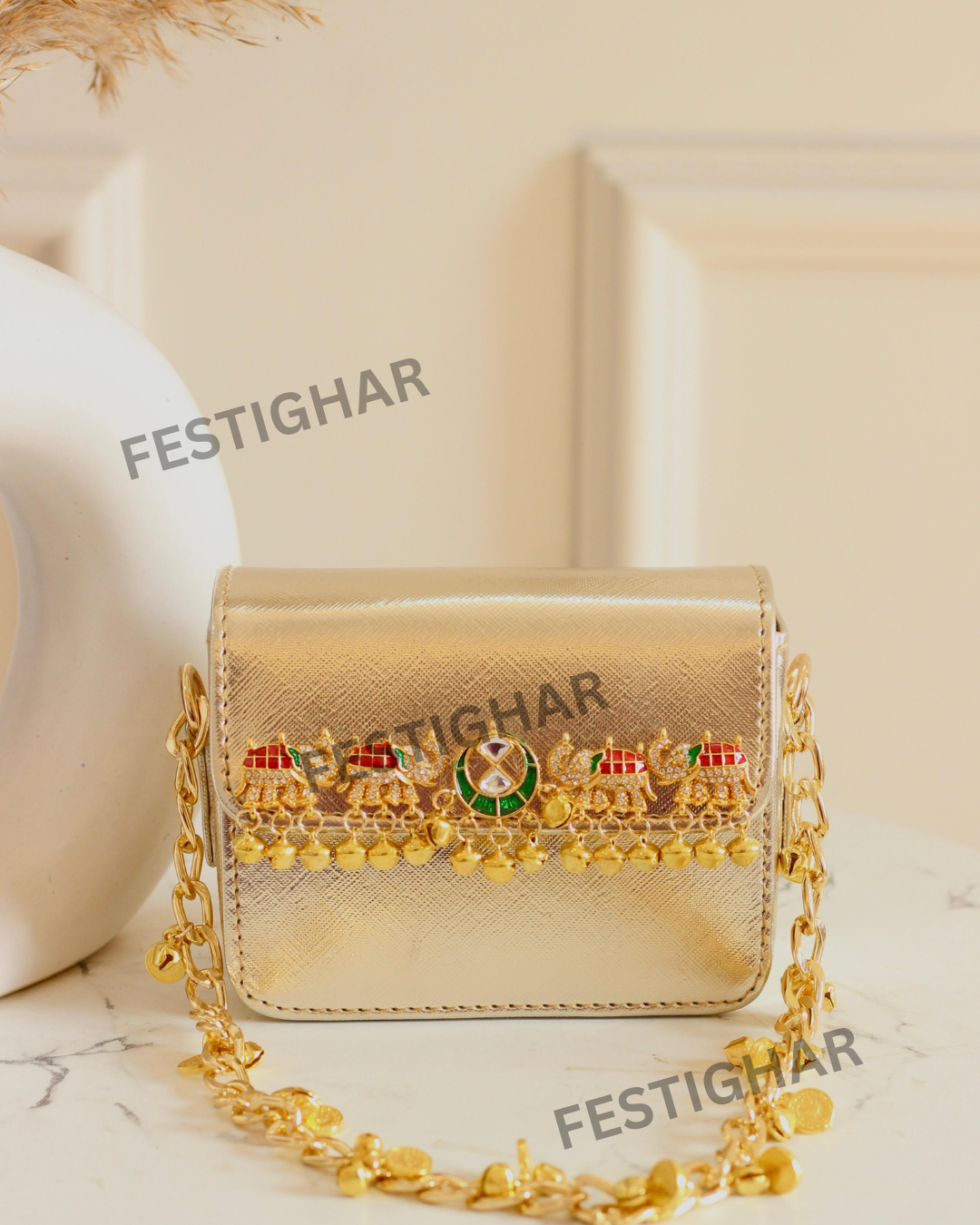 Golden metallic bags mini with Elephants