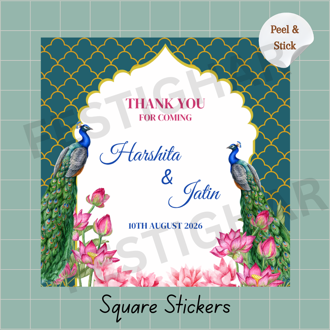 Peacock themed Gift sticker for wedding