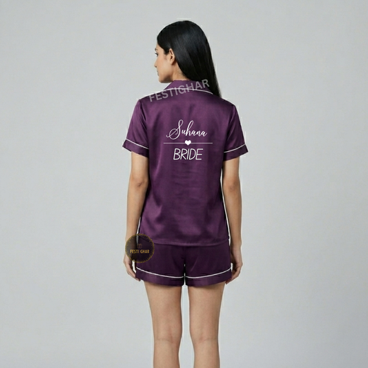 Satin Shorts Set - Line Heart design